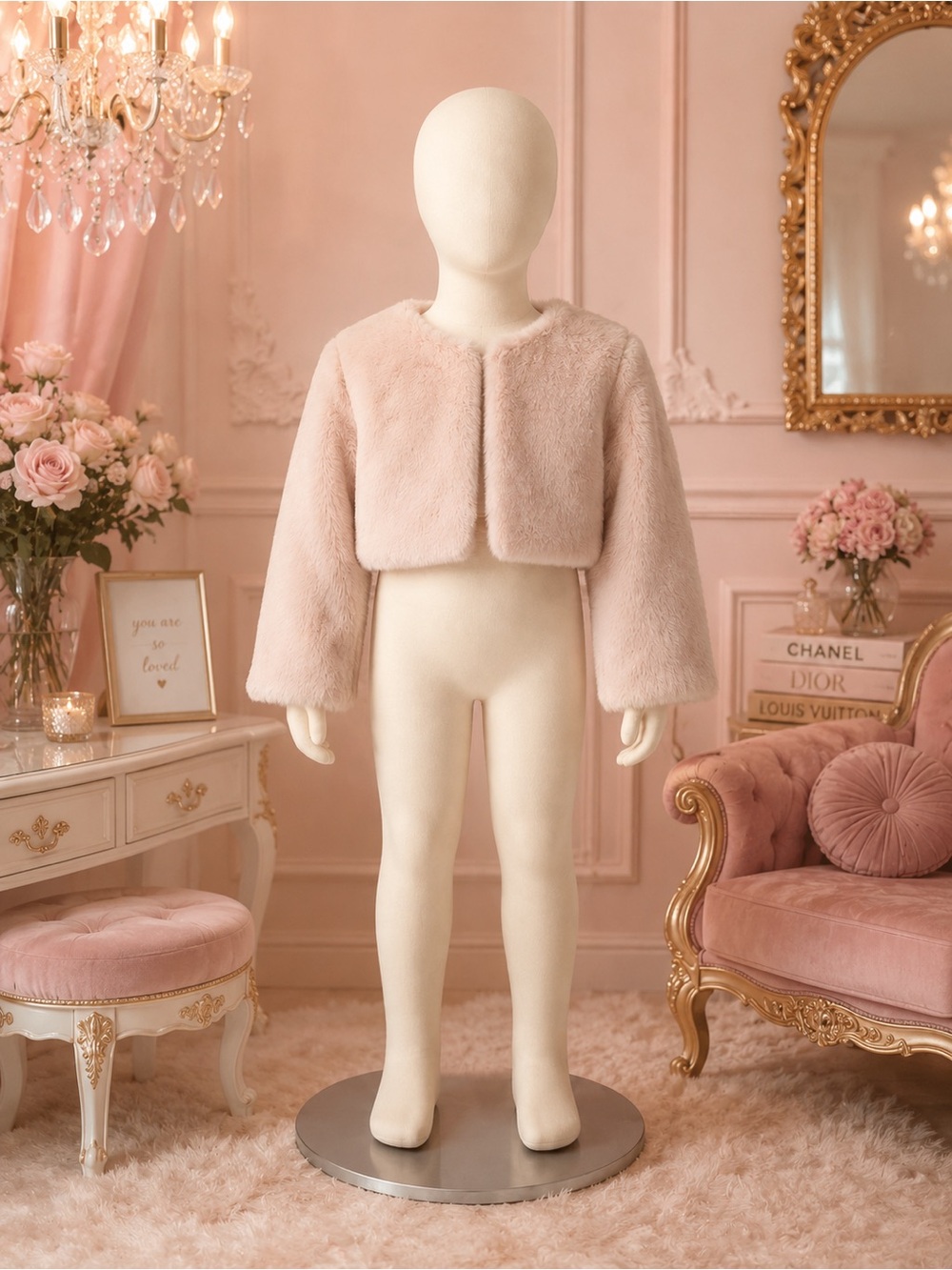 🎀Girls Soft Beige Faux Fur Cropped Shrug Jacket🎀